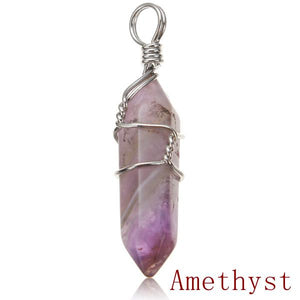 Wire Wrapped Hexagonal Pendulum Gemstone Column Quartz Pendant Charm