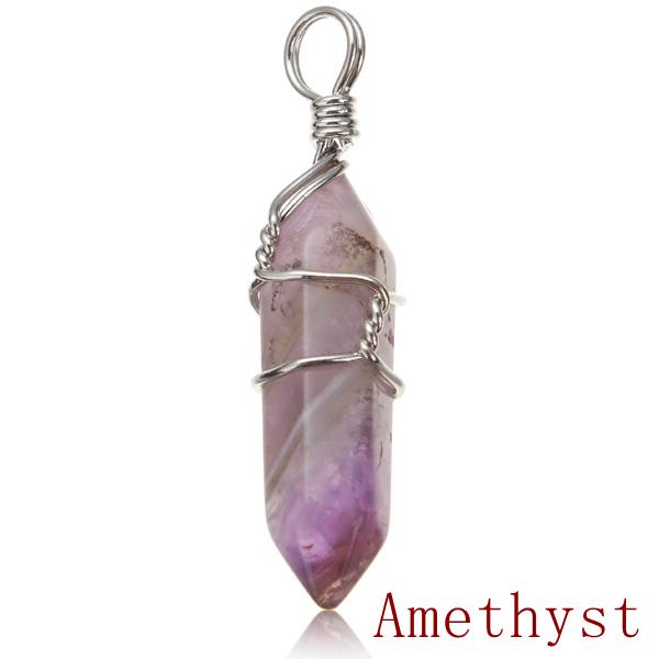 Wire Wrapped Hexagonal Pendulum Gemstone Column Quartz Pendant Charm