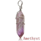 Wire Wrapped Hexagonal Pendulum Gemstone Column Quartz Pendant Charm