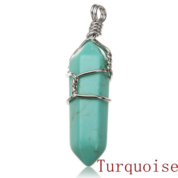 Wire Wrapped Hexagonal Pendulum Gemstone Column Quartz Pendant Charm