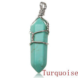 Wire Wrapped Hexagonal Pendulum Gemstone Column Quartz Pendant Charm