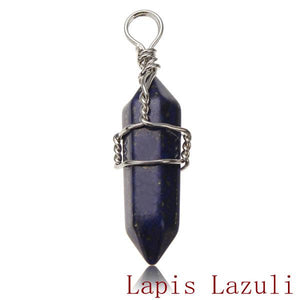 Wire Wrapped Hexagonal Pendulum Gemstone Column Quartz Pendant Charm