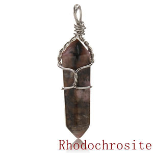 Wire Wrapped Hexagonal Pendulum Gemstone Column Quartz Pendant Charm