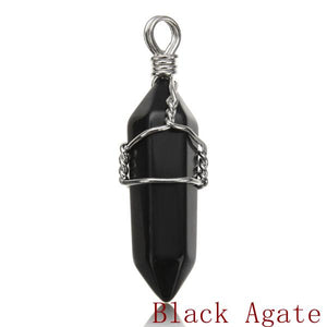 Wire Wrapped Hexagonal Pendulum Gemstone Column Quartz Pendant Charm