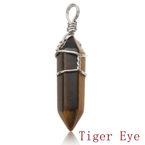 Wire Wrapped Hexagonal Pendulum Gemstone Column Quartz Pendant Charm