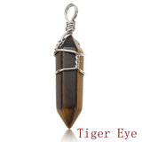 Wire Wrapped Hexagonal Pendulum Gemstone Column Quartz Pendant Charm