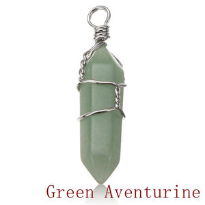 Wire Wrapped Hexagonal Pendulum Gemstone Column Quartz Pendant Charm