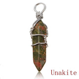 Wire Wrapped Hexagonal Pendulum Gemstone Column Quartz Pendant Charm