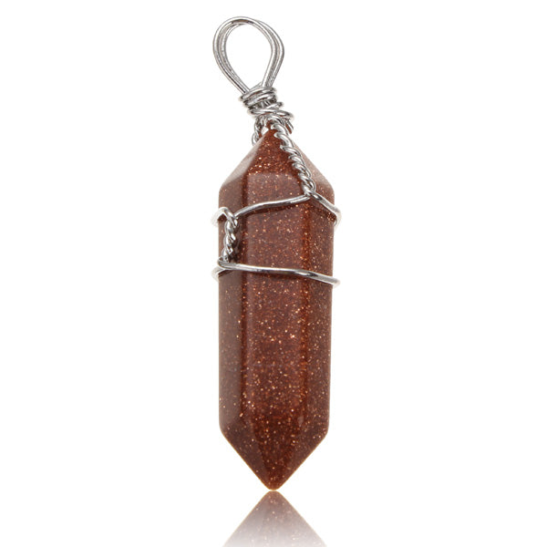 Wire Wrapped Hexagonal Pendulum Gemstone Column Quartz Pendant Charm