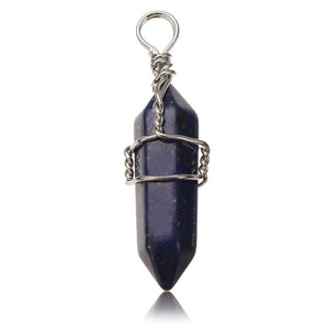 Wire Wrapped Hexagonal Pendulum Gemstone Column Quartz Pendant Charm