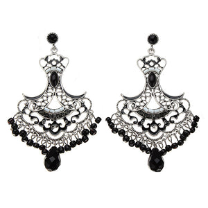 Vintage Rhinestone Crystal Hollow Beads Tassel Earrings Ear Drops