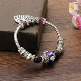 Alloy Beads Rhinestone Flower Heart Pendant Bracelet Silver Plated