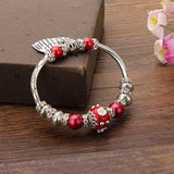 Alloy Beads Rhinestone Flower Heart Pendant Bracelet Silver Plated