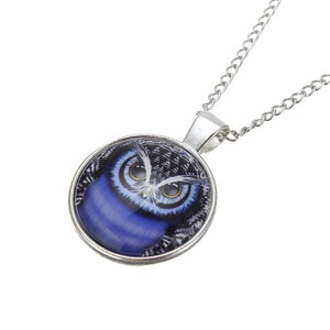 Lovely Owl Glass Cabochon Silver Plated Chain Pendant Necklace Unisex