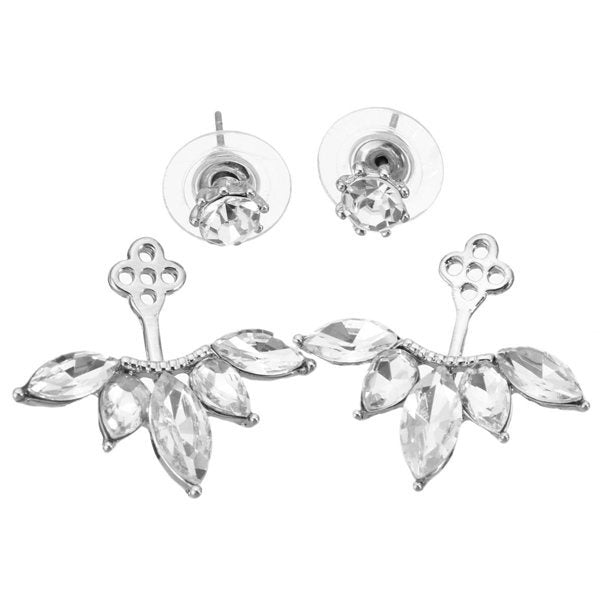 Elegant Silver Gold Plated Zircon Leaf Ear Stud Earrings For Women