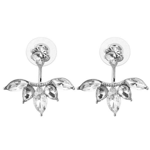 Elegant Silver Gold Plated Zircon Leaf Ear Stud Earrings For Women