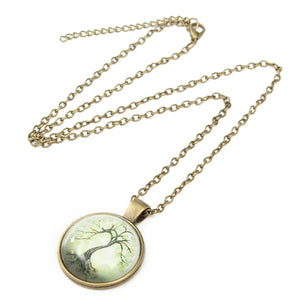 Tree Glass Cabochon Necklace Bronze Chain Pendant Necklace