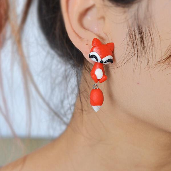 Cute Handmade Flower Fox Cat Panda Monkey Stud Earrings For Women