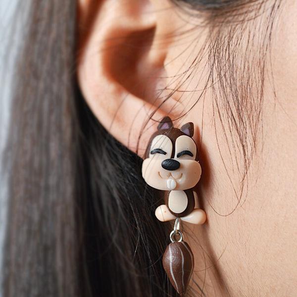 Cute Handmade Flower Fox Cat Panda Monkey Stud Earrings For Women