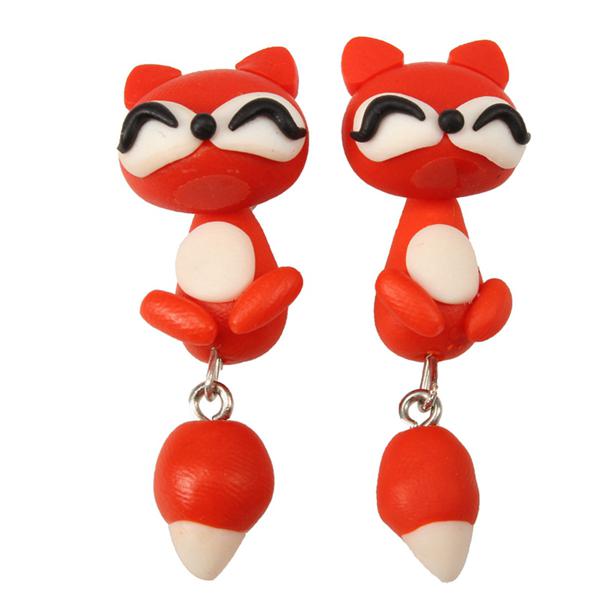 Cute Handmade Flower Fox Cat Panda Monkey Stud Earrings For Women