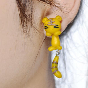 Cute Handmade Flower Fox Cat Panda Monkey Stud Earrings For Women