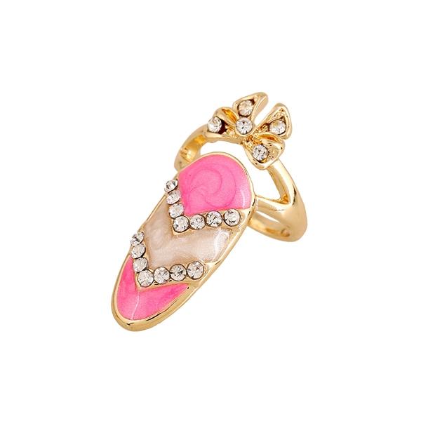 European Cute Finger Ring Inlay Rhinestone Bowknot Nail Ring