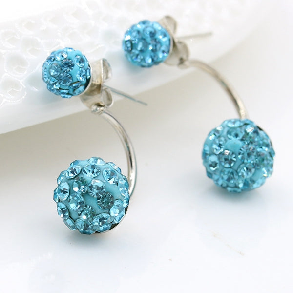 Silver Plated Double Side Earrings Crystal Ball Ear Stud