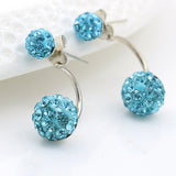 Silver Plated Double Side Earrings Crystal Ball Ear Stud