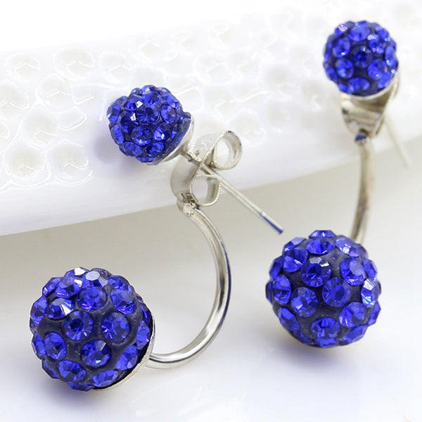 Silver Plated Double Side Earrings Crystal Ball Ear Stud