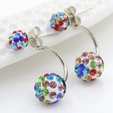 Silver Plated Double Side Earrings Crystal Ball Ear Stud