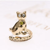 Gold Plated Women Jewelry Flower Cute Cat Pearl Nail Ring