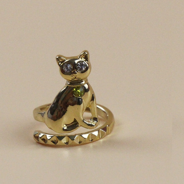 Gold Plated Women Jewelry Flower Cute Cat Pearl Nail Ring