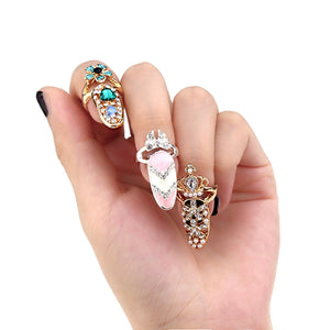 Silver Gold Sweet Bowknot Crown Rhinestone Pearl Nail Ring