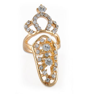 Silver Gold Sweet Bowknot Crown Rhinestone Pearl Nail Ring