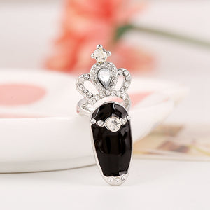 European Sweet Inlay Rhinestone Crown Fingernail Ring