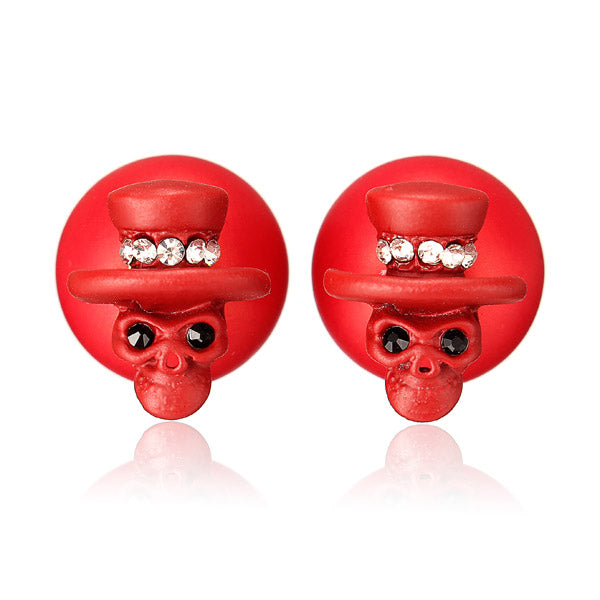 Punk Skull Zircon Crystal Double Side Stud Earrings Women Jewelry