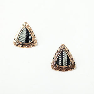 Retro Ethnic Colorful Cloth Triangle Alloy Ear Stud Women Earrings