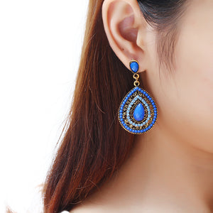 Bohemian Rhinestone Water Drop Pendant Ear Stud Piercing Earrings Clothing Accessories for Women 