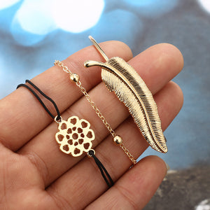 3Pcs Trendy Bracelet Sets Feather Heart Gold Bangle