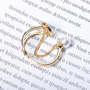 Trendy Open End Ring 18K Gold Plated Zirconia Round Pearl