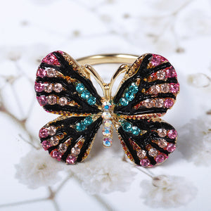 Fashion Colorful Butterfly 18K Gold Ring Luxury