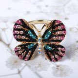 Fashion Colorful Butterfly 18K Gold Ring Luxury