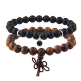 Sandalwood Handmade Chain Stainless Steel Colorful Agate Bead Bracelet Set Unisex