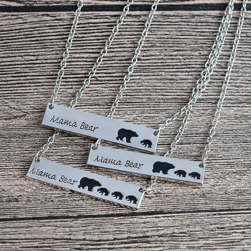 Creative Letters Engraved Mama Bear Pendant Necklace Cute