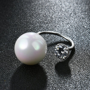 Women's Silver Elegant Pearl Zircon Opening Ring