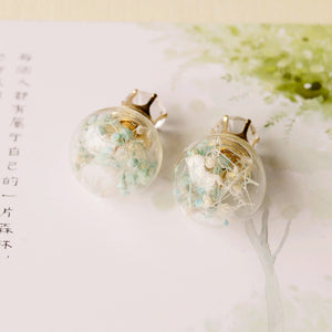 Trendy Ear Stud Double Color Baby's Breath Glass Ball Flower Earrings