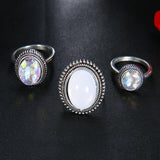 3Pcs/set Statement Silver Color Ring Set Big Gem Stone