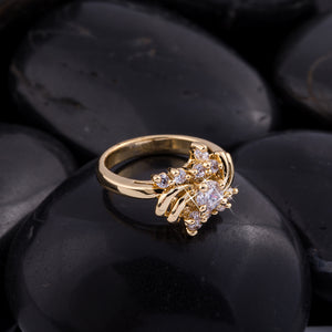 Trendy Flower Gold Rings Luxury Zirconia Ring Wedding