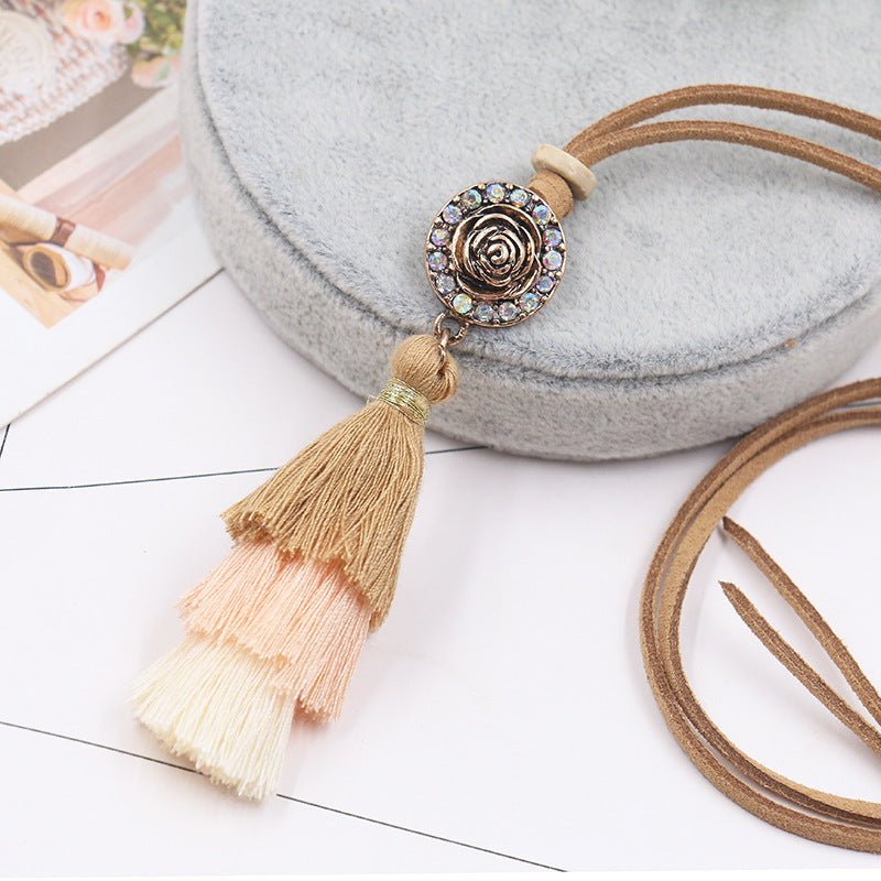 Gradient Colorful Tassels Pendant Ethnic Fashion Necklace for Women
