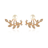 Trendy Women Rhinestone Leaf Pearl Silver Rose Gold Earrings